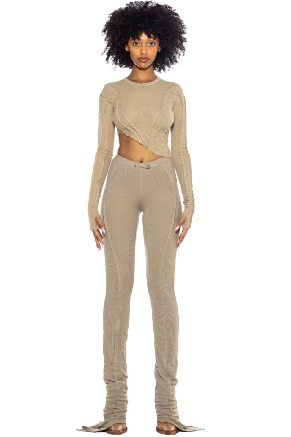 ASYMMETRIC PANTS IN TAUPE RIB