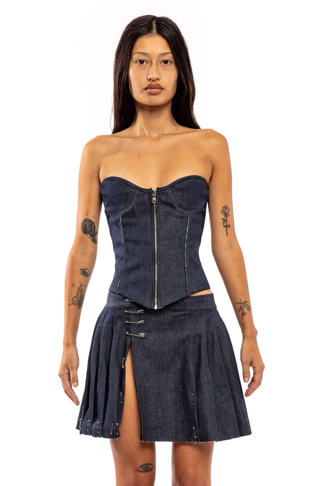 OPEN SEAM CORSET IN RAW DENIM