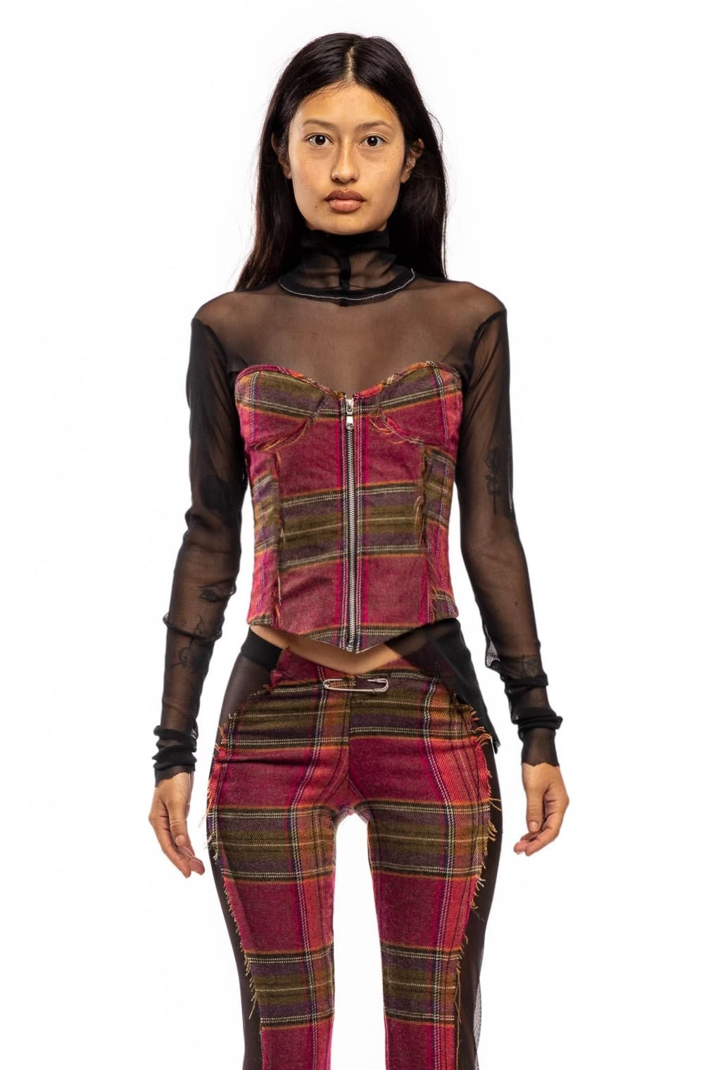 OPEN SEAM CORSET IN WARM PLAID