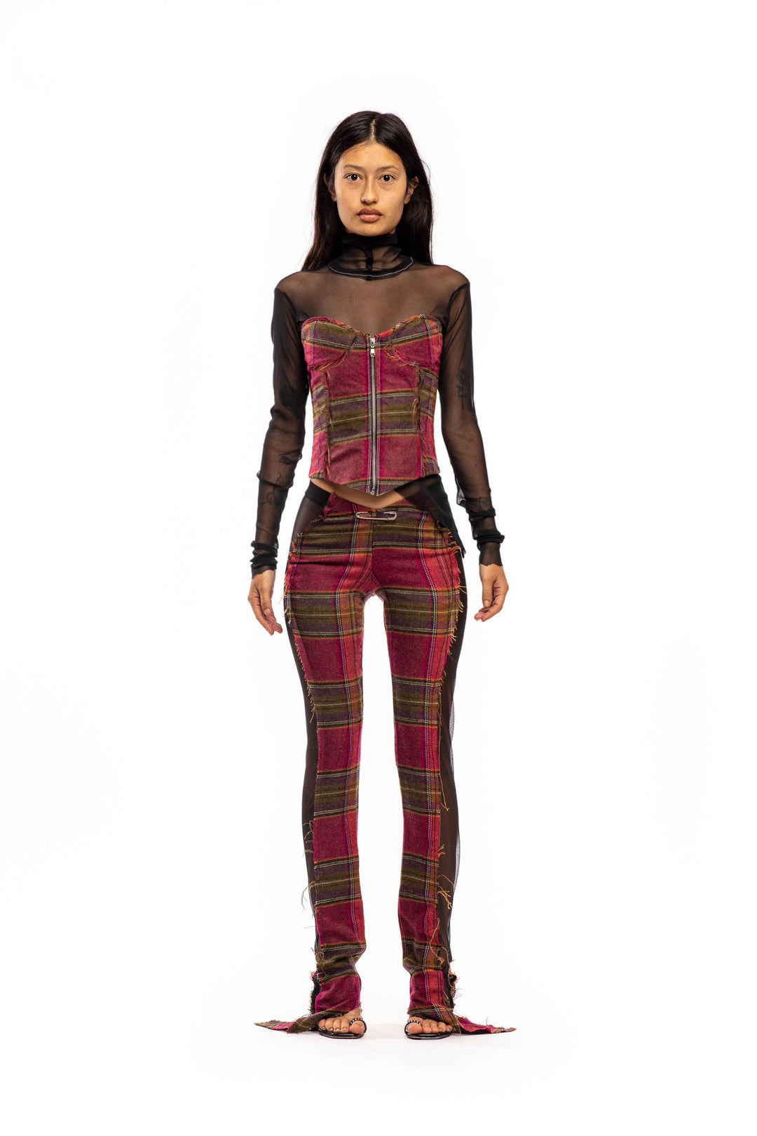 OPEN SEAM CORSET IN WARM PLAID