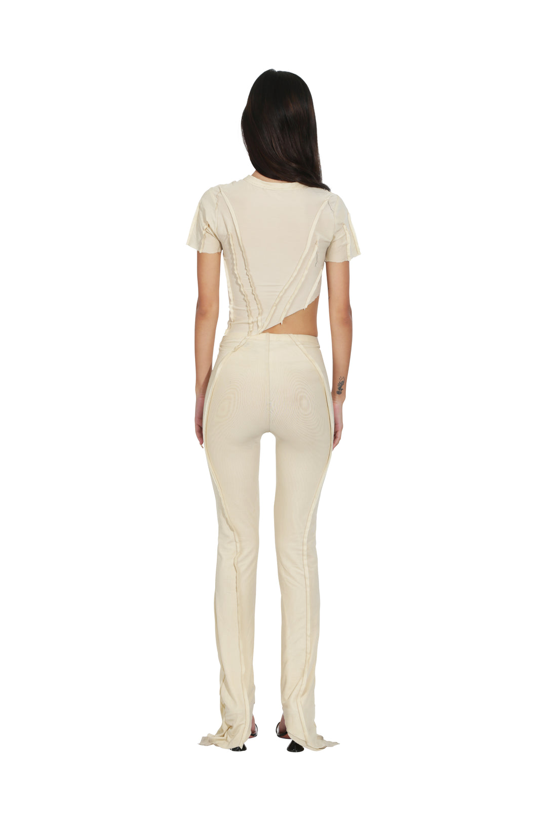 ASYMMETRIC PANTS IN IVORY MESH