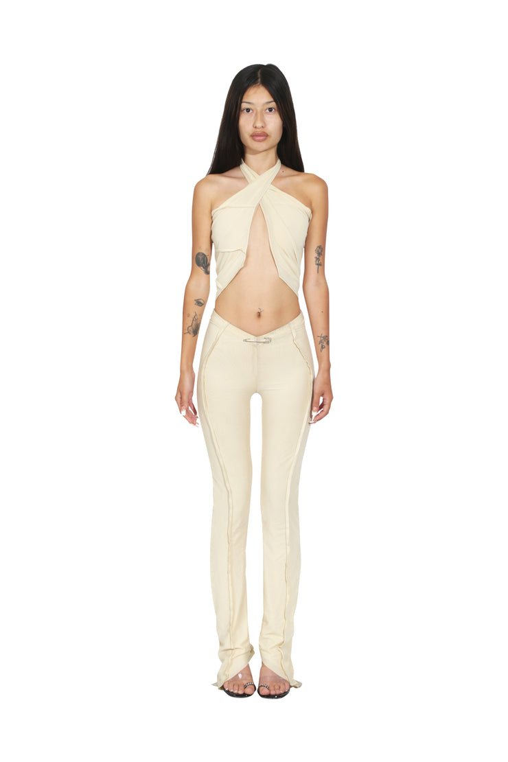 OPEN SEAM SCARF TOP IN IVORY MESH
