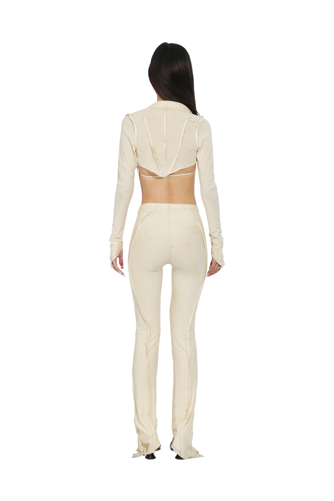 V CUT SHRUG IN IVORY MESH