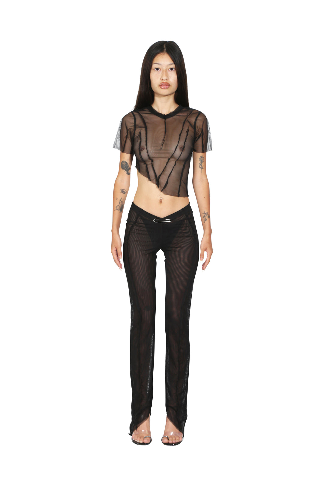 ASYMMETRIC PANTS IN BLACK MESH