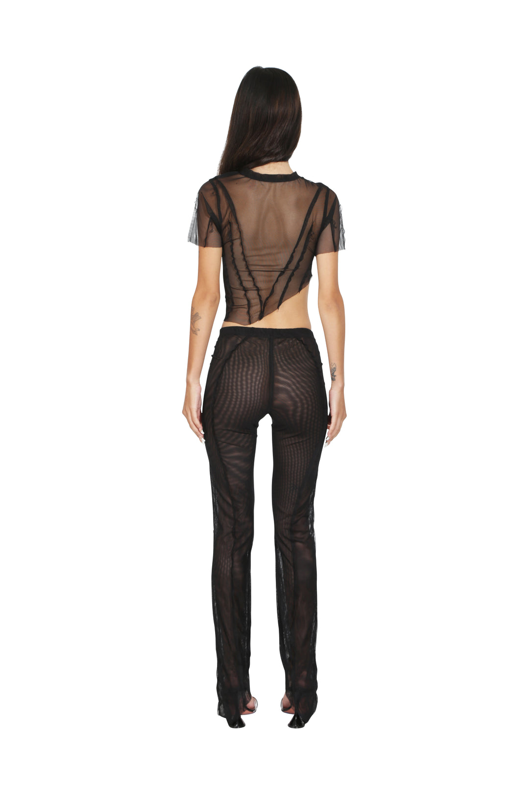 ASYMMETRIC PANTS IN BLACK MESH