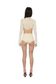 OPEN SEAM BOOTY SHORTS IN IVORY MESH