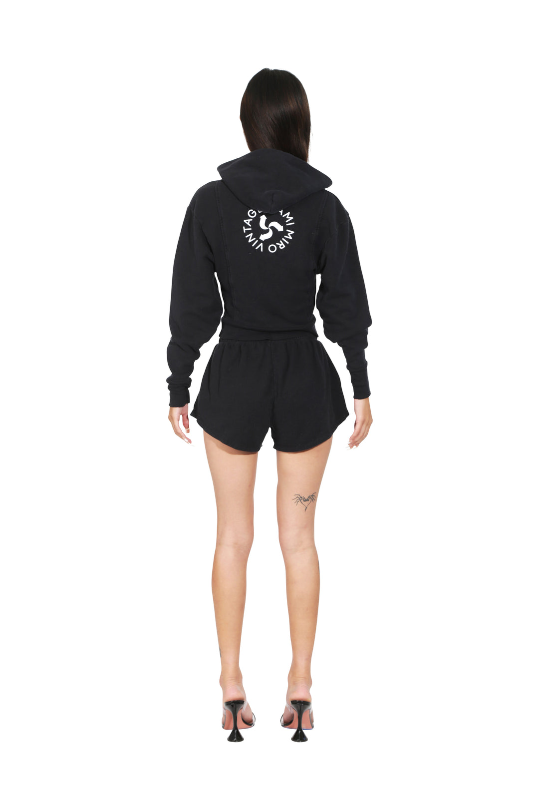 MINI SAFETY PIN SWEATSHORTS IN BLACK TERRY