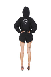 LOOSE SAFETY PIN HOODIE IN BLACK TERRY