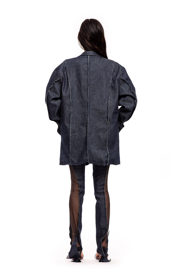 OPEN SEAM OVERSIZED BLAZER IN RAW DENIM