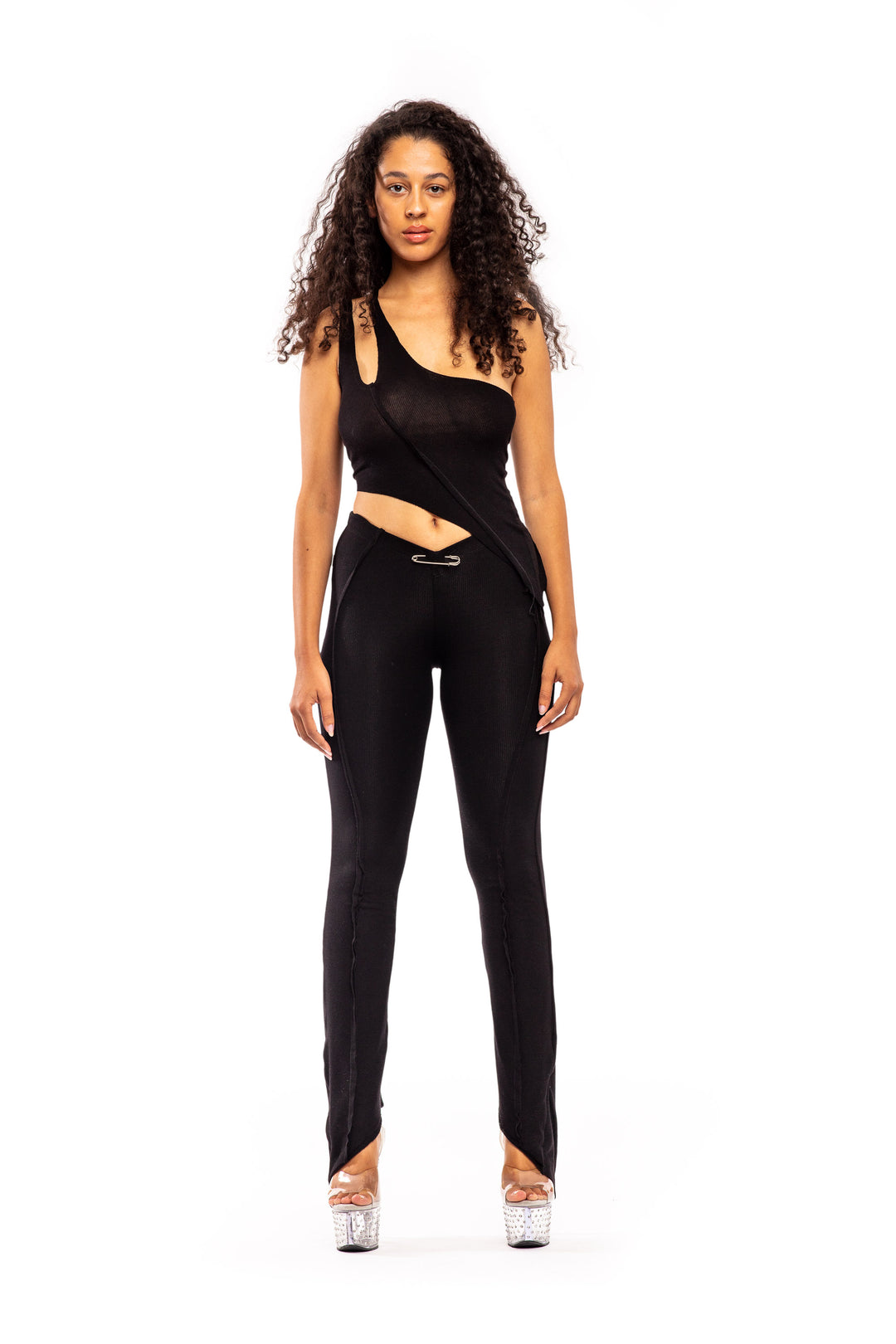 ASYMMETRIC PANTS IN BLACK RIB