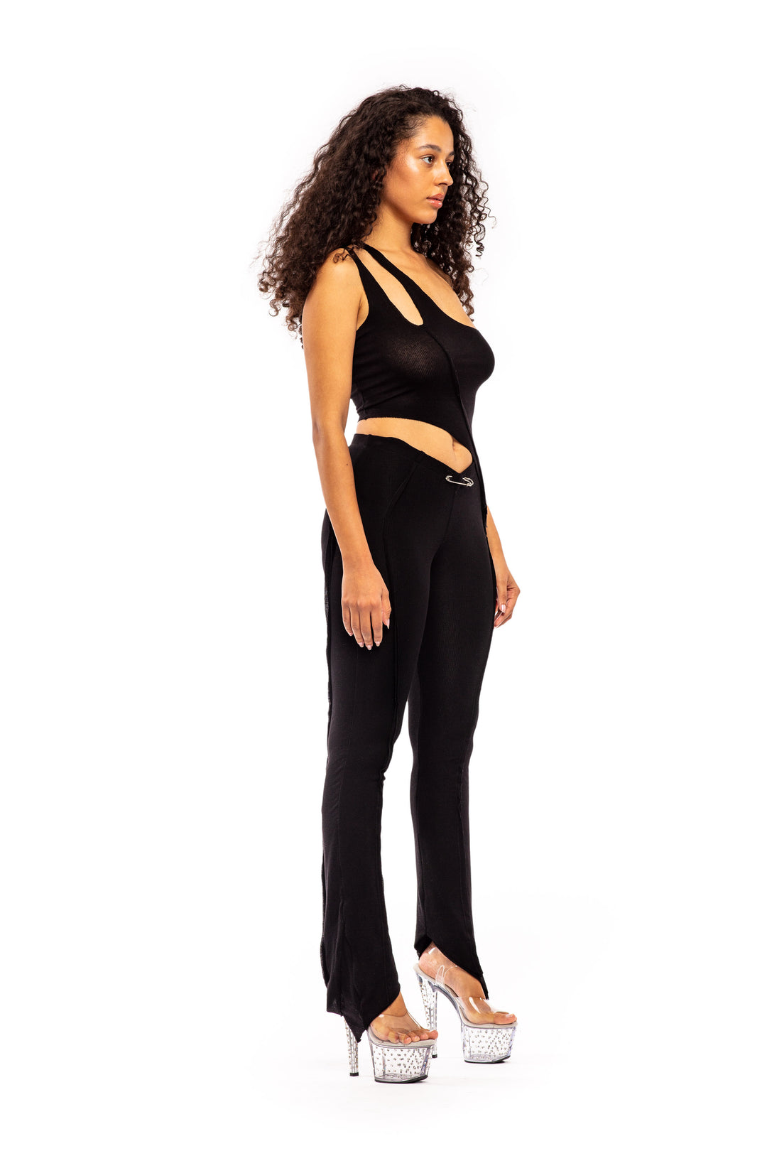 ASYMMETRIC PANTS IN BLACK RIB