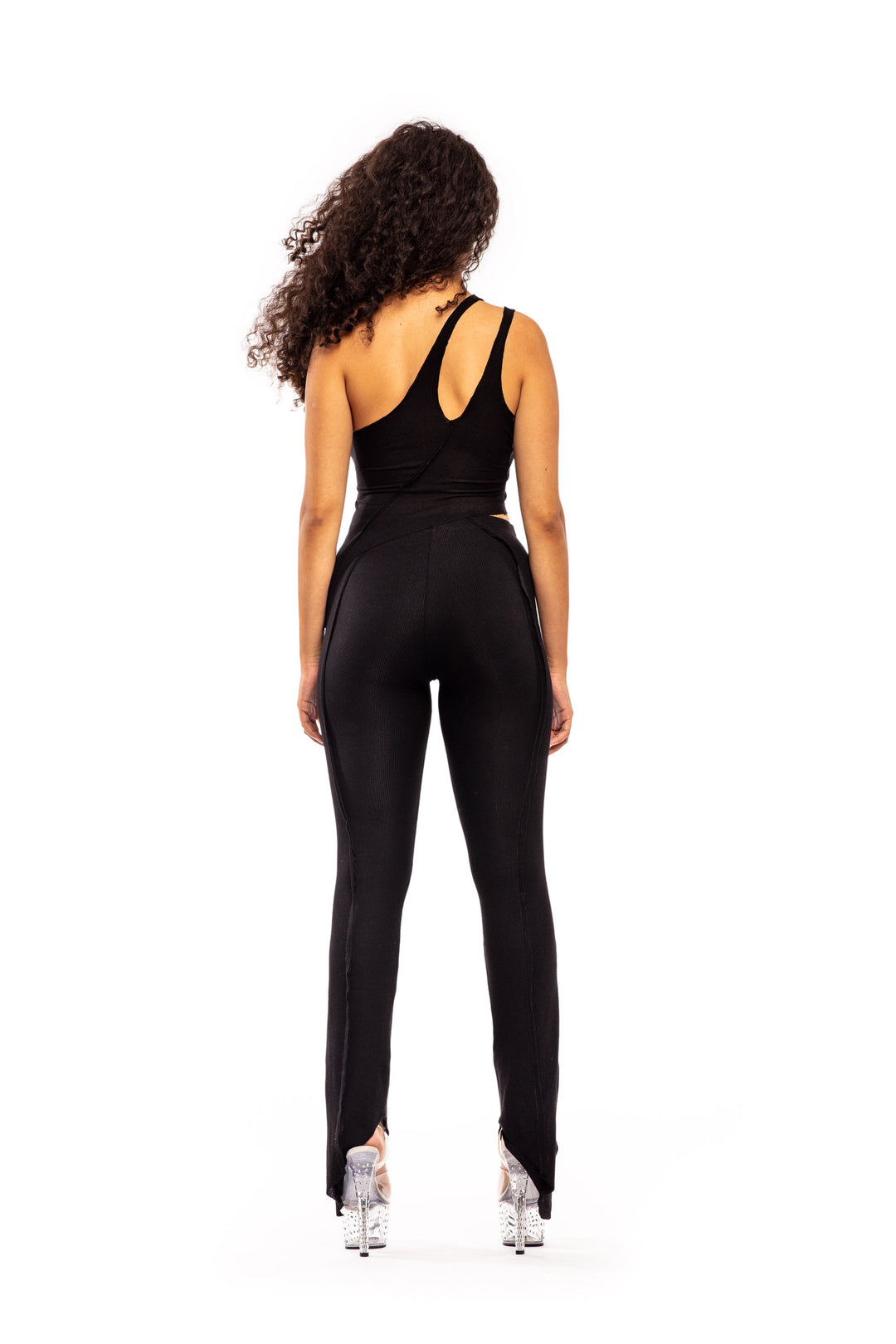 ASYMMETRIC PANTS IN BLACK RIB