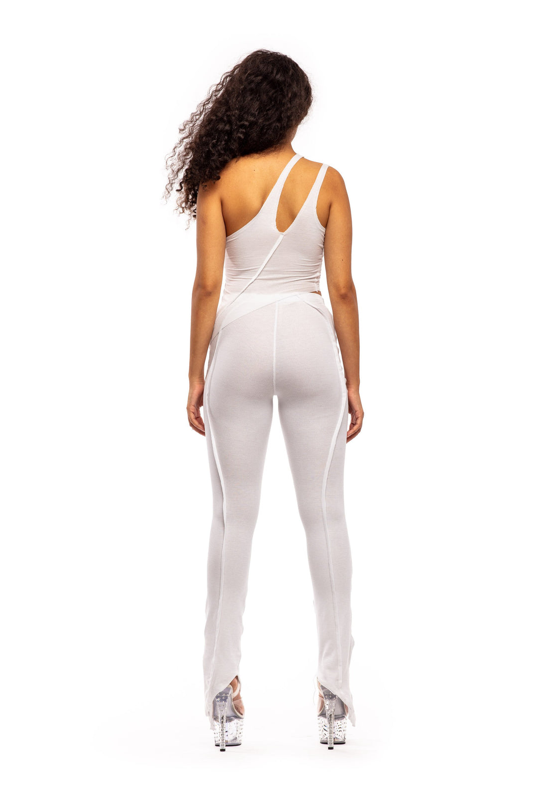 ASYMMETRIC PANTS IN WHITE RIB