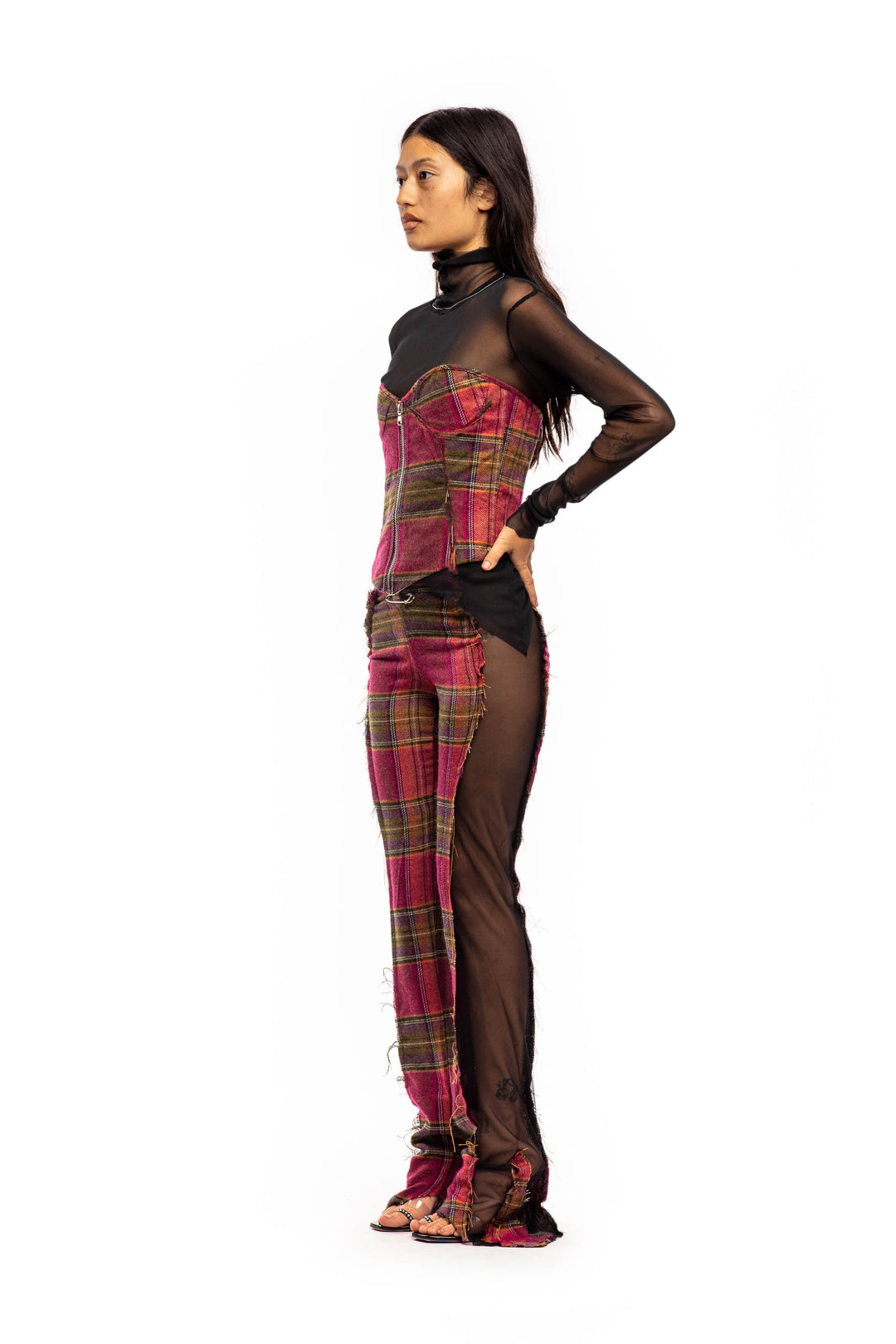 OPEN SEAM CORSET IN WARM PLAID