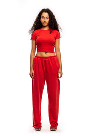 SAFETY PIN SWEATPANTS IN RED TERRY