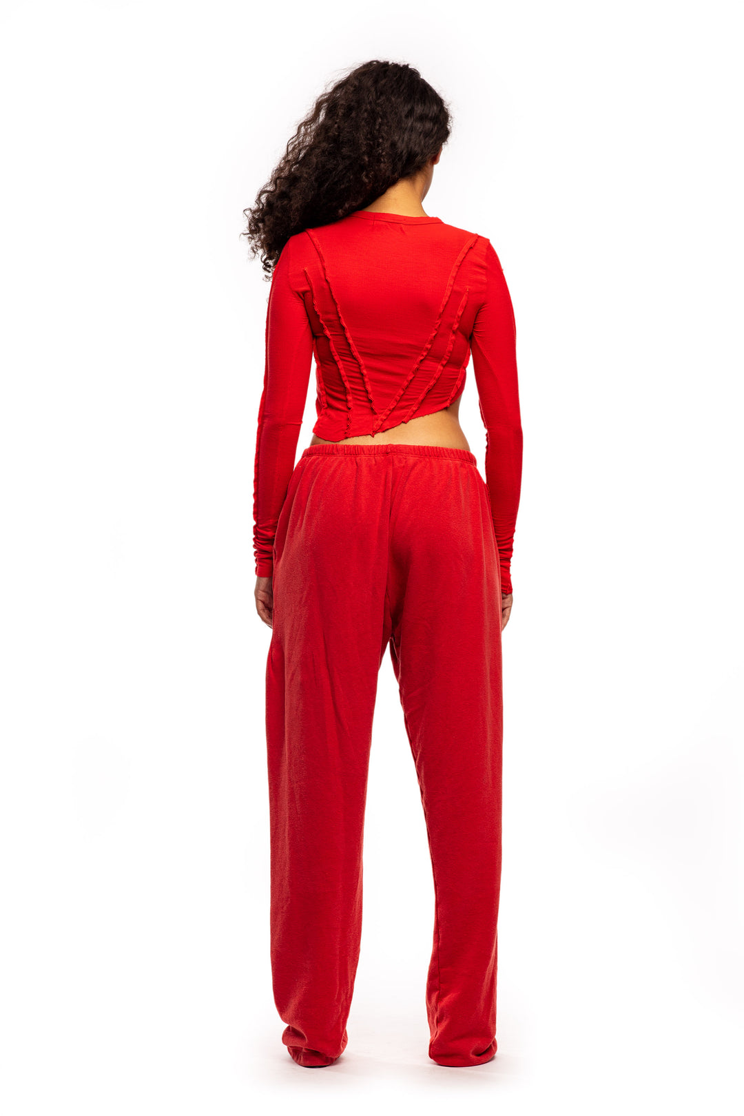 ASYMMETRIC LONG SLEEVE TEE IN RED RIB