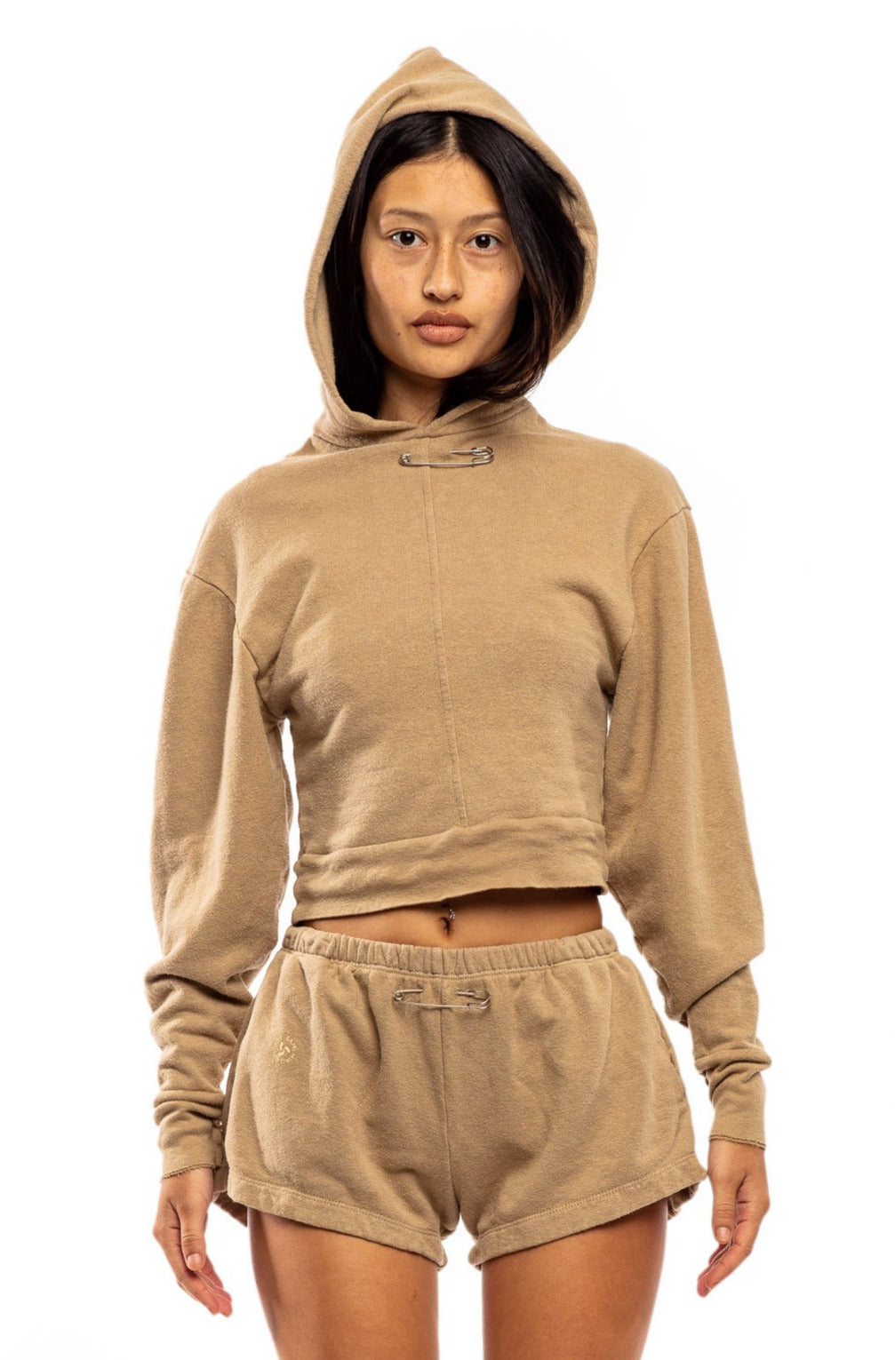 MINI SAFETY PIN HOODIE IN TAUPE TERRY