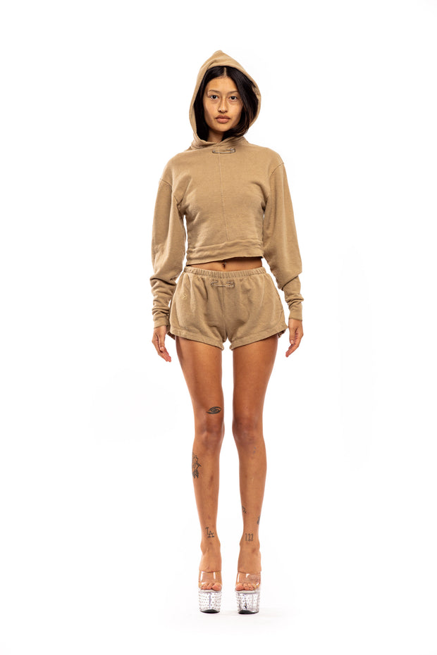 MINI SAFETY PIN HOODIE IN TAUPE TERRY