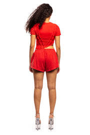 MINI SAFETY PIN SWEATSHORTS IN RED TERRY