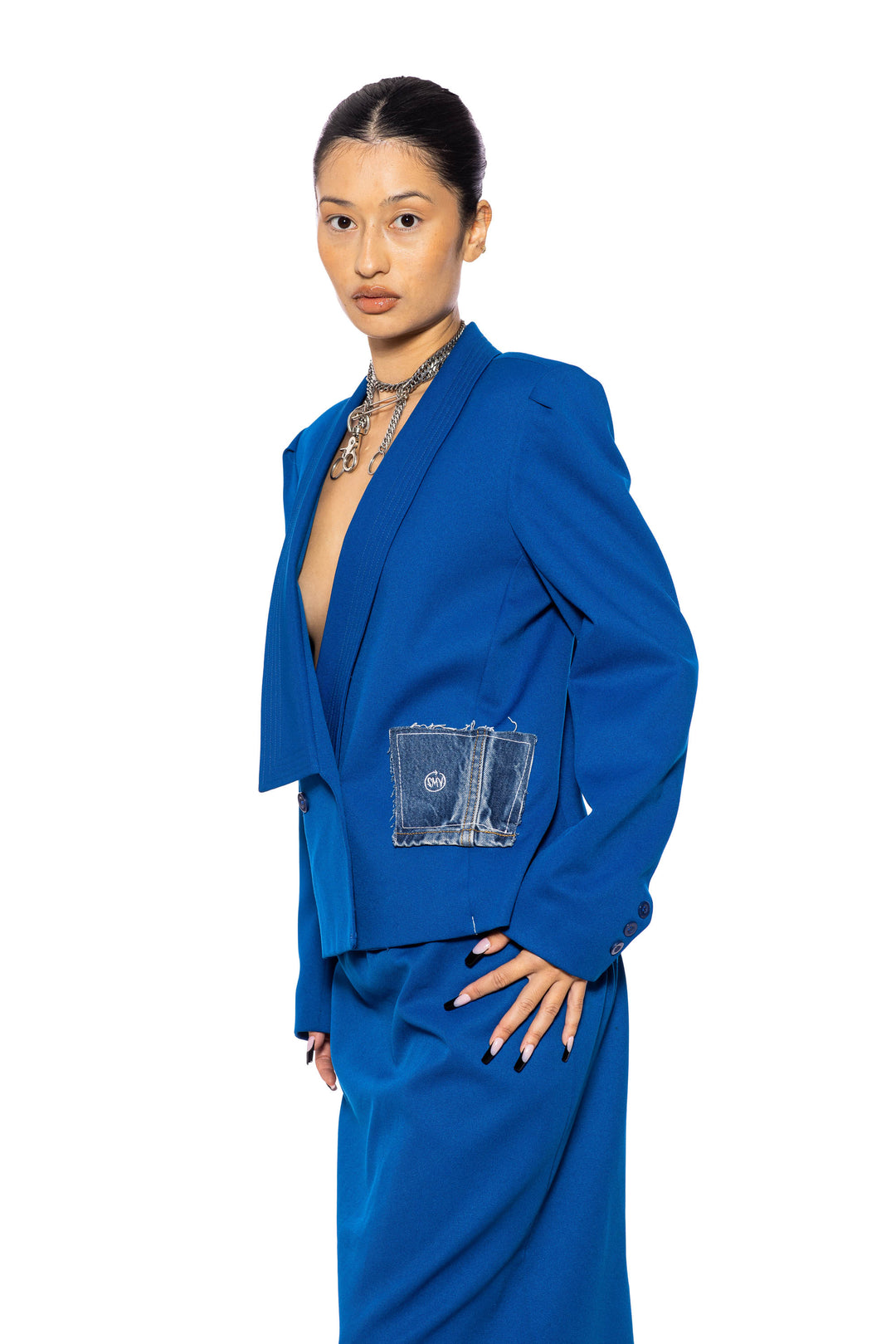 1/1 SMV ROYAL BLUE JACQUARD SKIRT SUIT