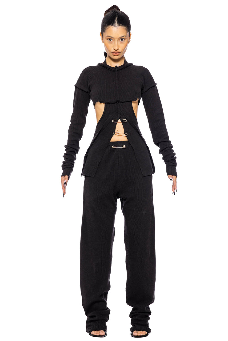 SAFETY PIN SWEATPANTS IN BLACK THERMAL KNIT