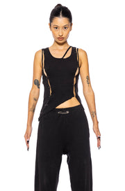 SAFETY PIN TANK IN BLACK THERMAL KNIT