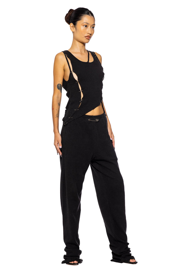 SAFETY PIN SWEATPANTS IN BLACK THERMAL KNIT