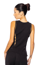 SAFETY PIN TANK IN BLACK THERMAL KNIT