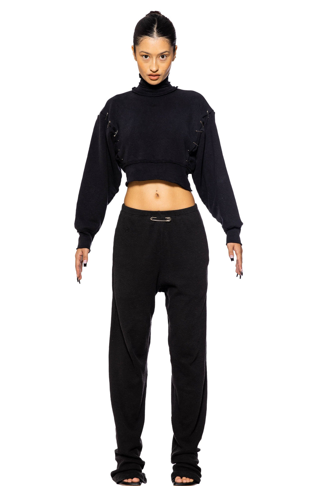 SAFETY PIN SWEATPANTS IN BLACK THERMAL KNIT