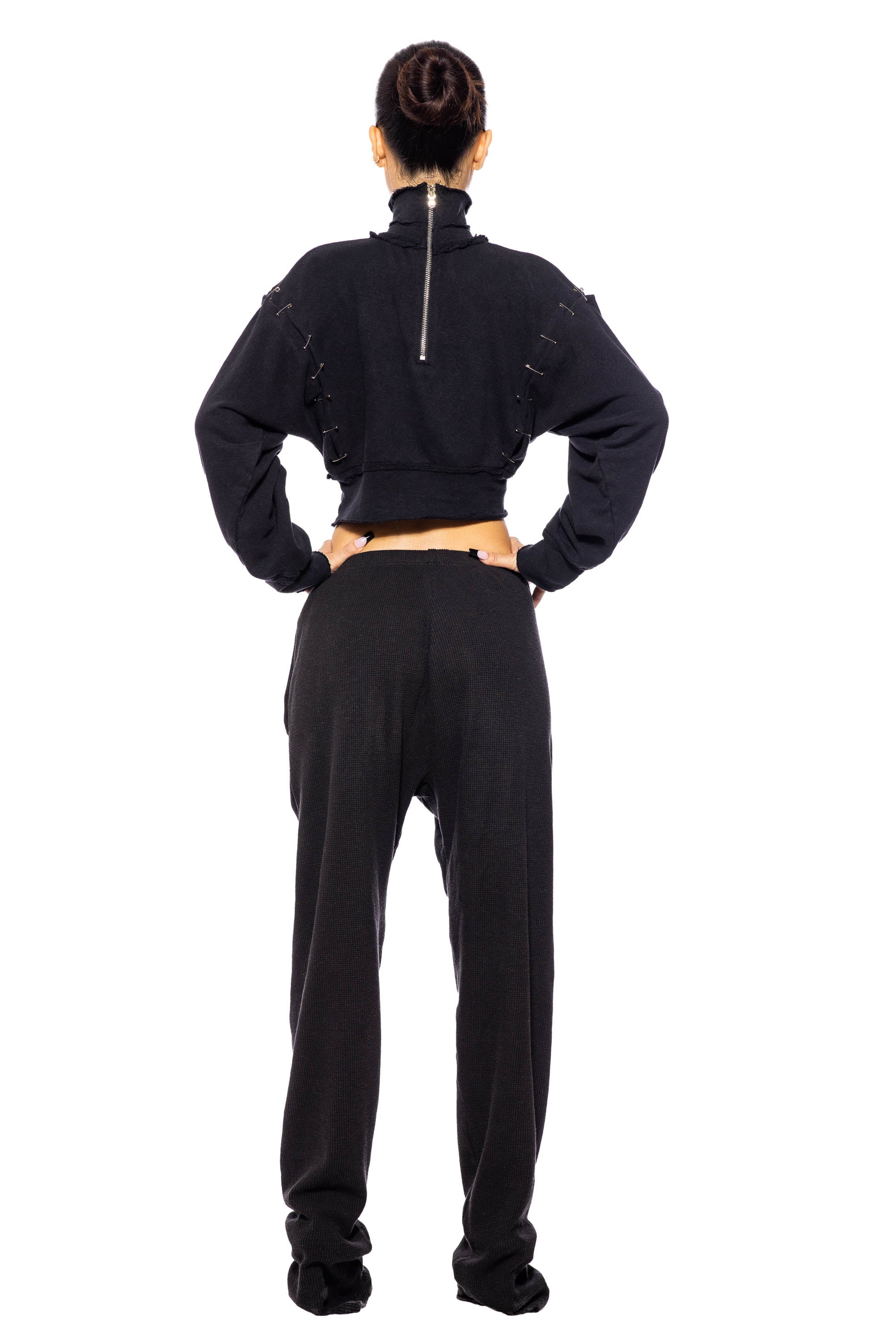 Sami Miro Vintage - Turtle Neck Safety Pin Cropped Top in Black