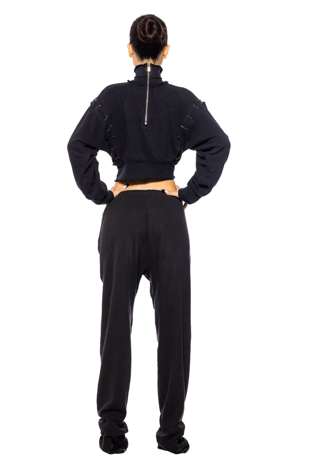SAFETY PIN SWEATPANTS IN BLACK THERMAL KNIT
