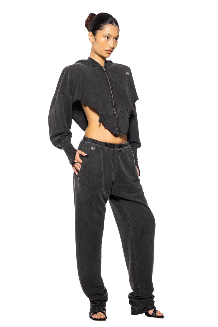 SAFETY PIN ANKLE LENGTH SWEATPANTS IN DARK CLOUD TERRY
