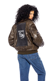 1/1 SMV X FE LEATHER FLIGHT JACKET IN CHOCOLATE BROWN