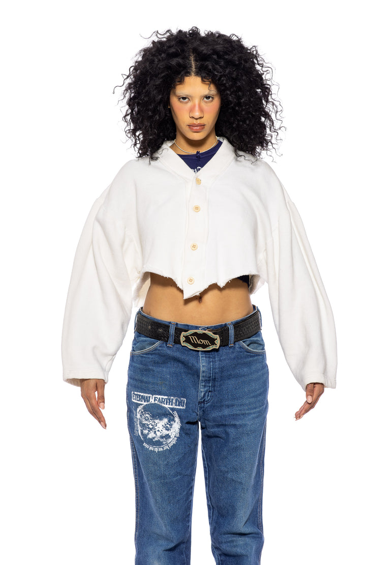1/1 SMV X FE CROPPED CARDIGAN IN WHITE