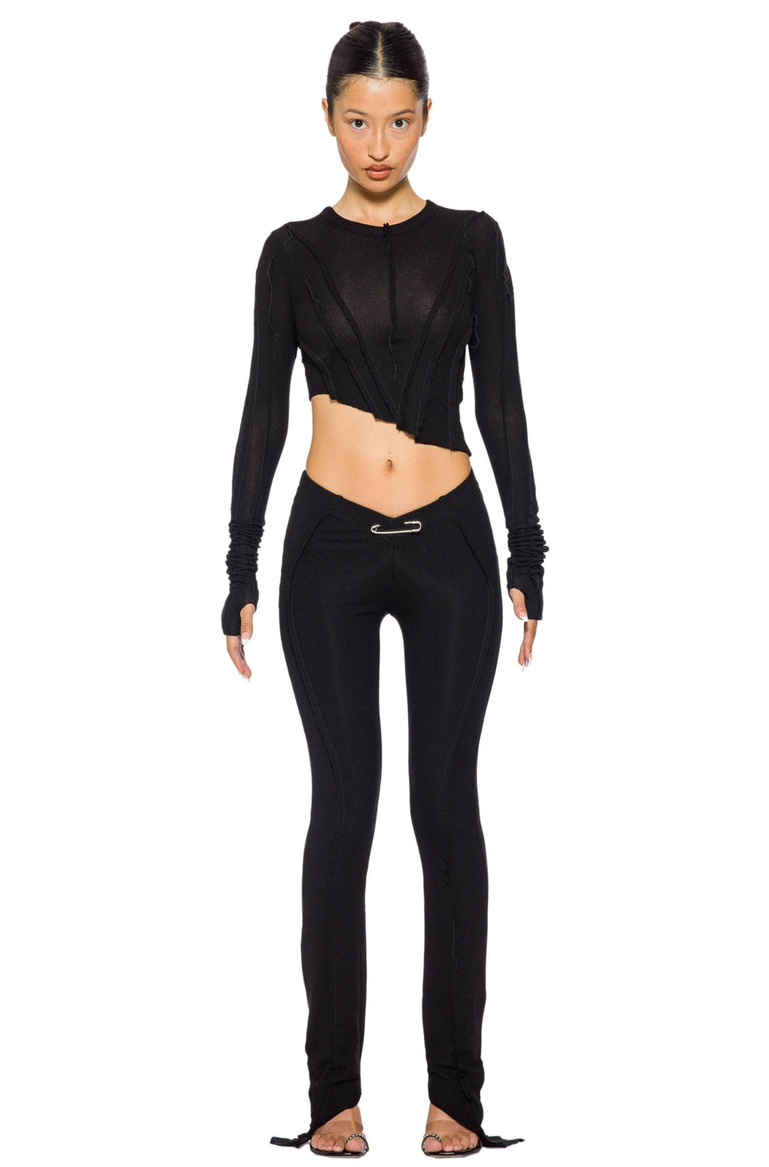 ASYMMETRIC PANTS IN BLACK RIB