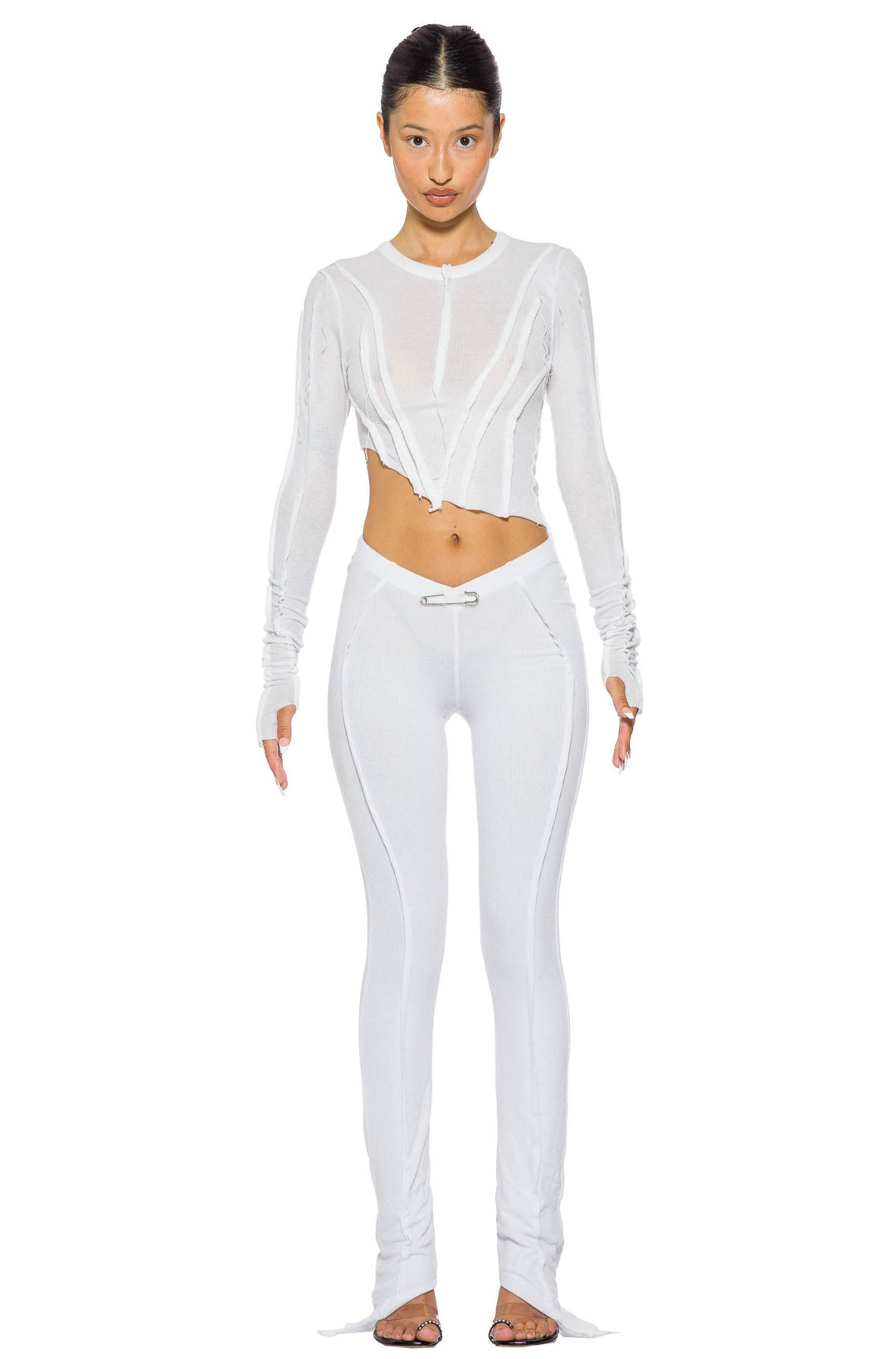 ASYMMETRIC PANTS IN WHITE RIB