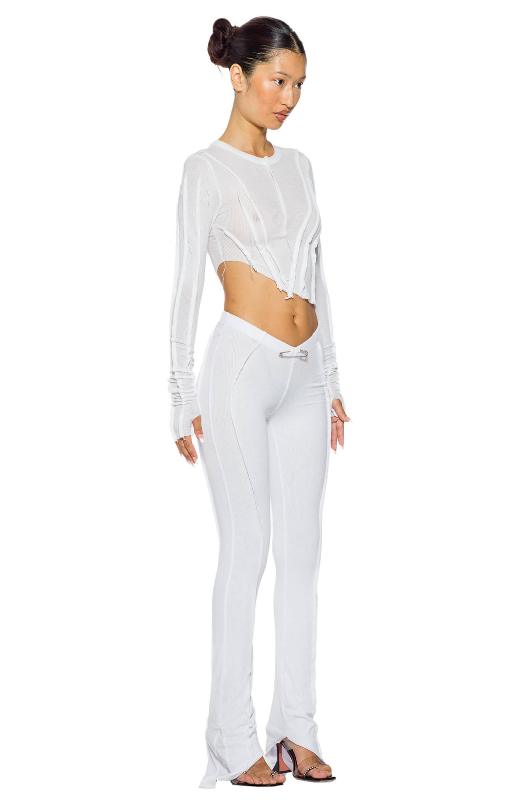 ASYMMETRIC PANTS IN WHITE RIB