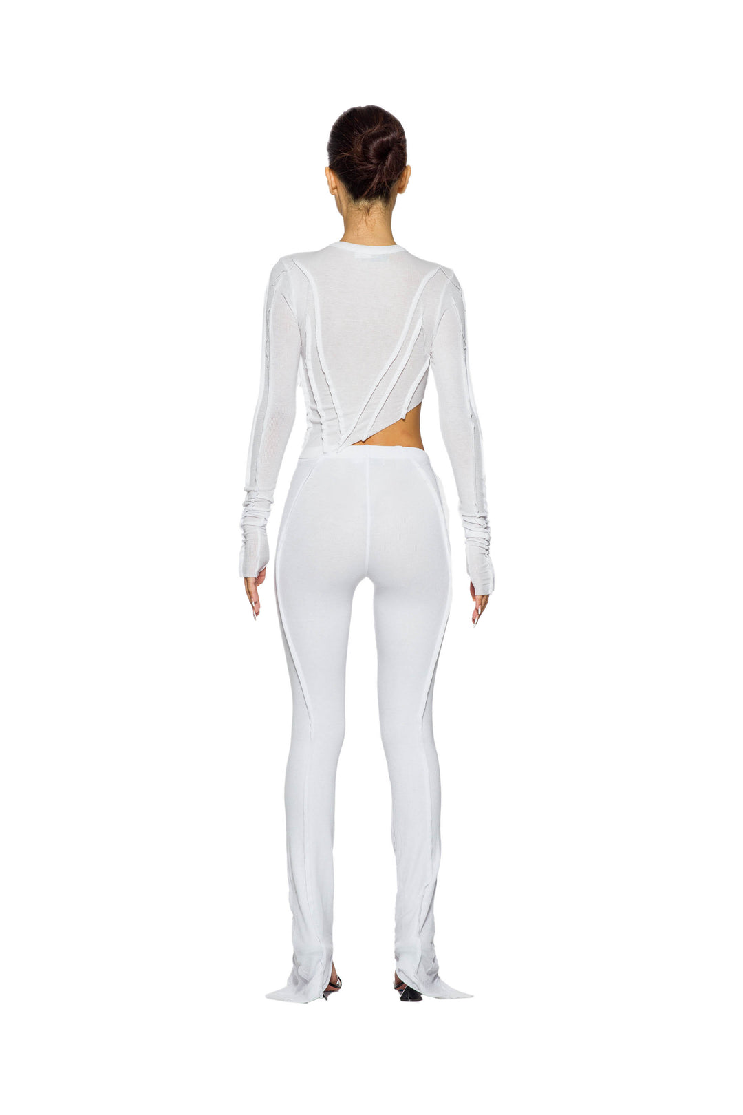 ASYMMETRIC PANTS IN WHITE RIB