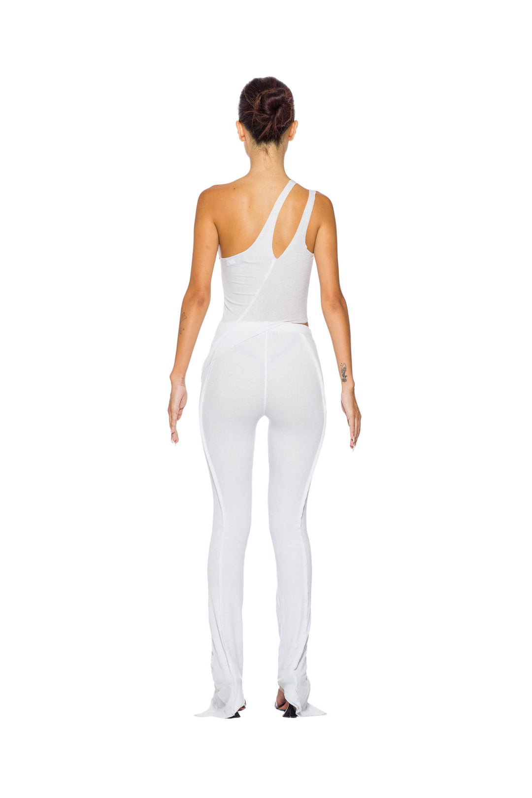 ASYMMETRIC ONE SHOULDER TANK IN WHITE RIB