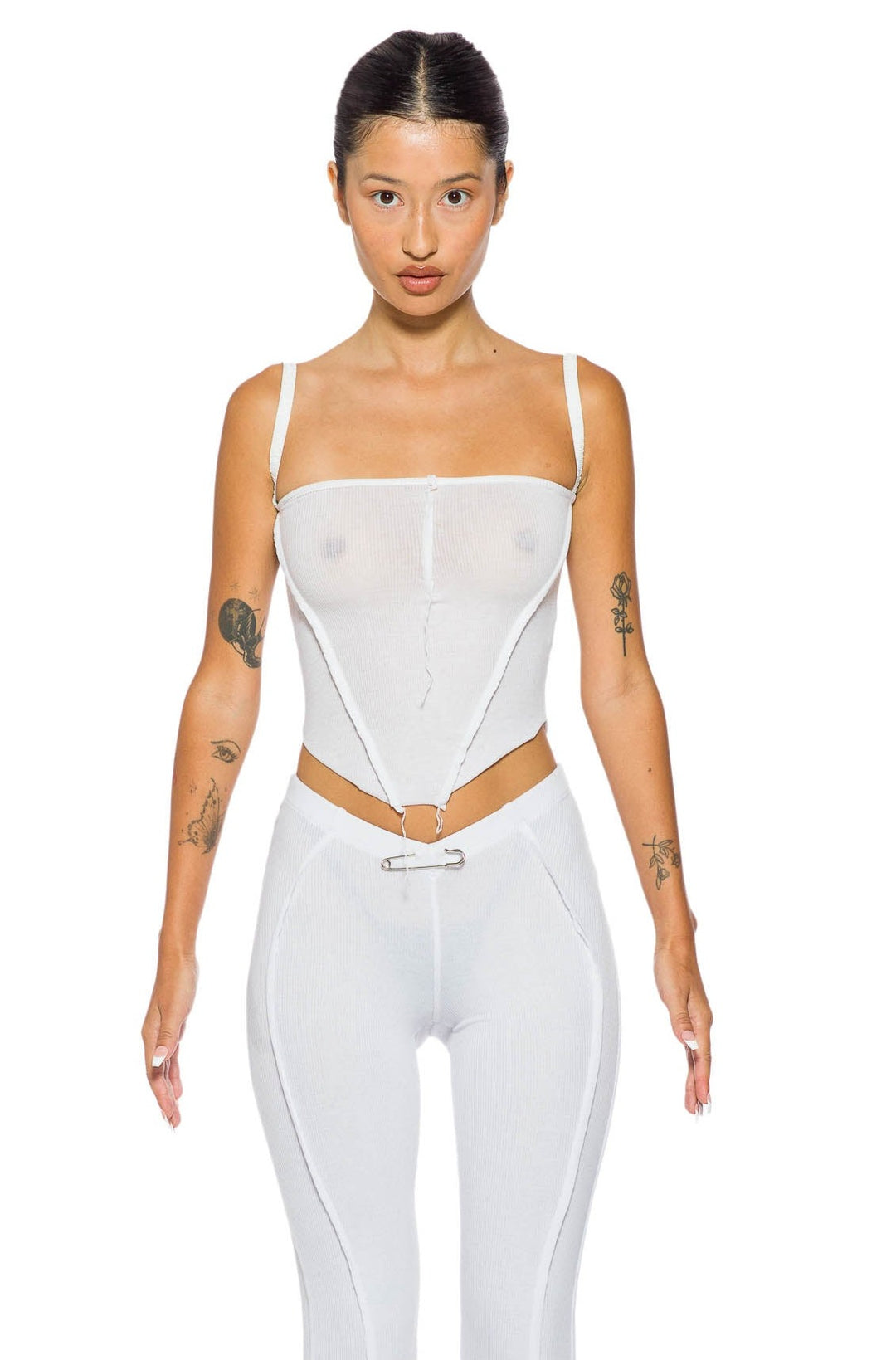 V CUT TANK IN WHITE RIB