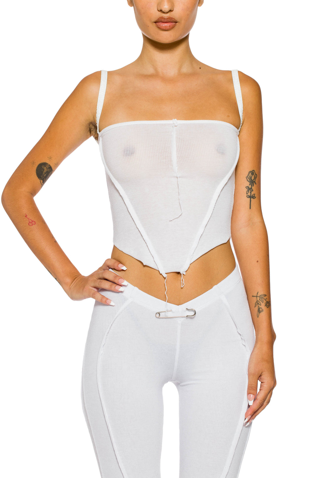 V CUT TANK IN WHITE RIB