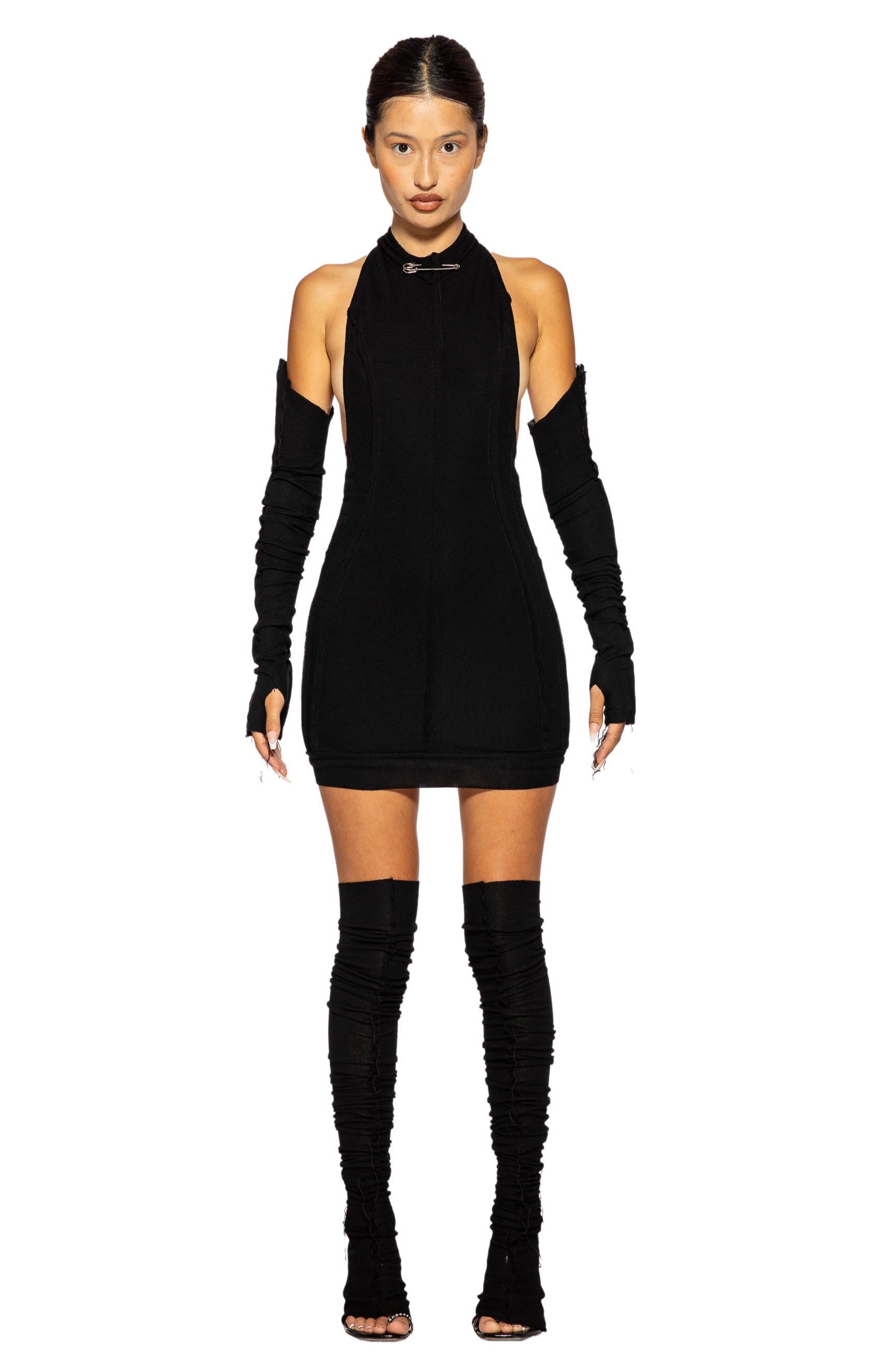 Sami Miro Vintage - Open Seam Leg Warmer Socks in Black Rib