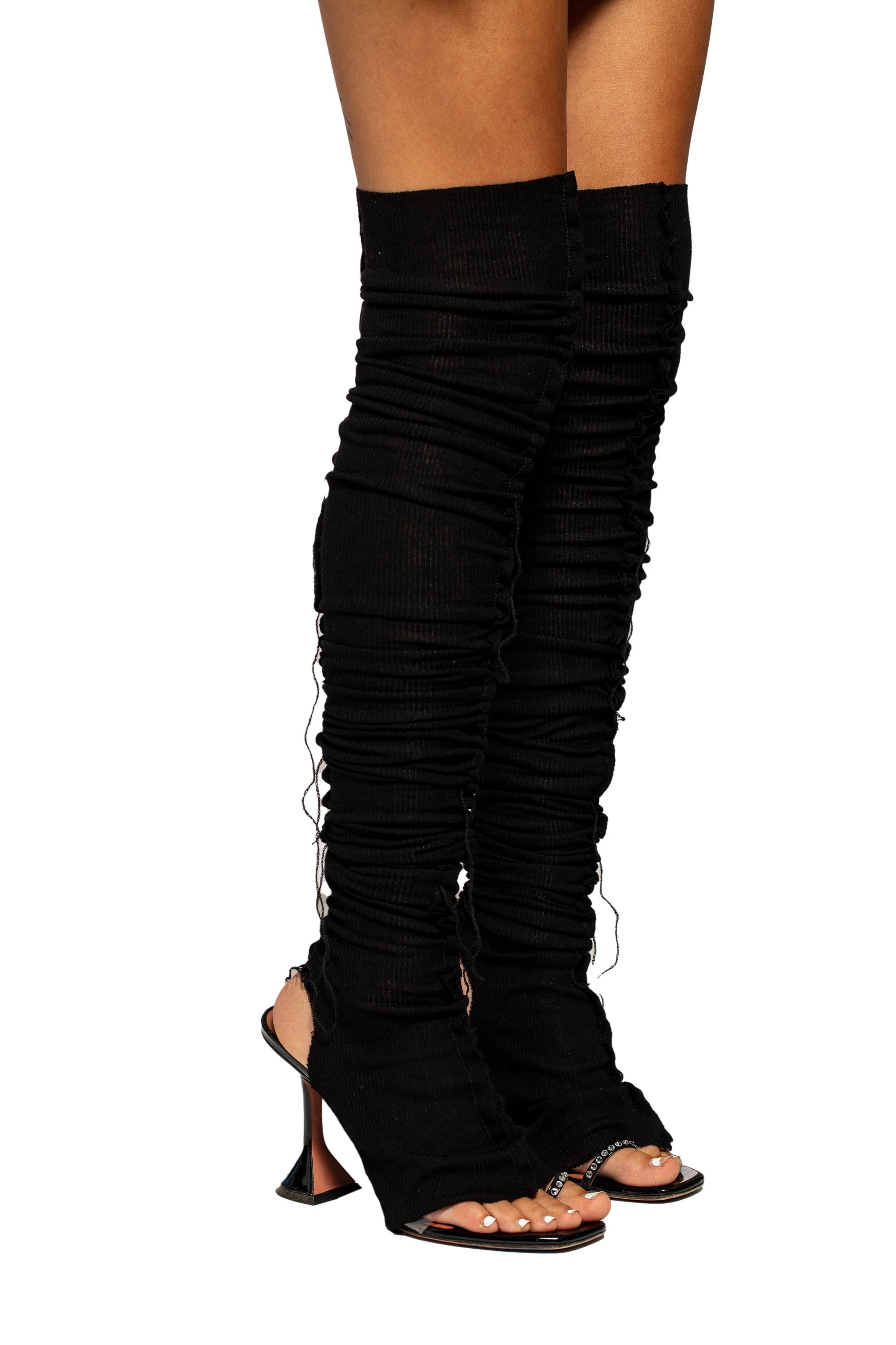 Sami Miro Vintage - Open Seam Leg Warmer Socks in Black Rib