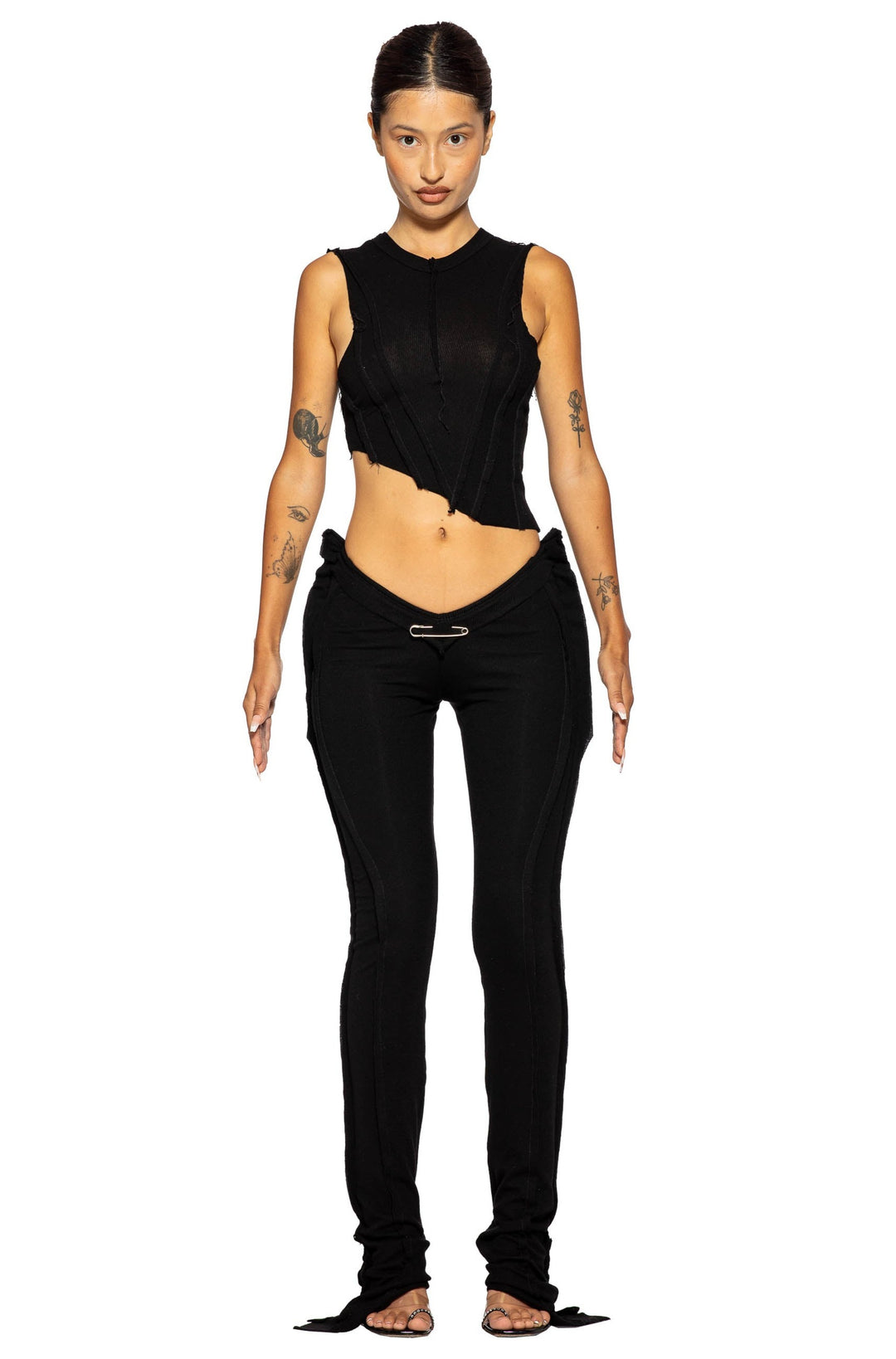 DOUBLE V OPEN SEAM PANTS IN BLACK RIB