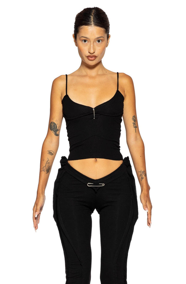 LOW BACK DOUBLE LAYER TANK IN BLACK RIB