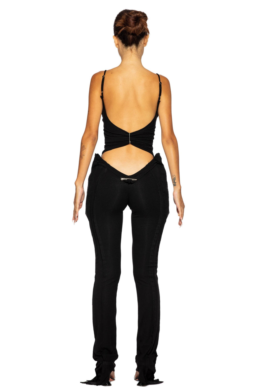 LOW BACK DOUBLE LAYER TANK IN BLACK RIB