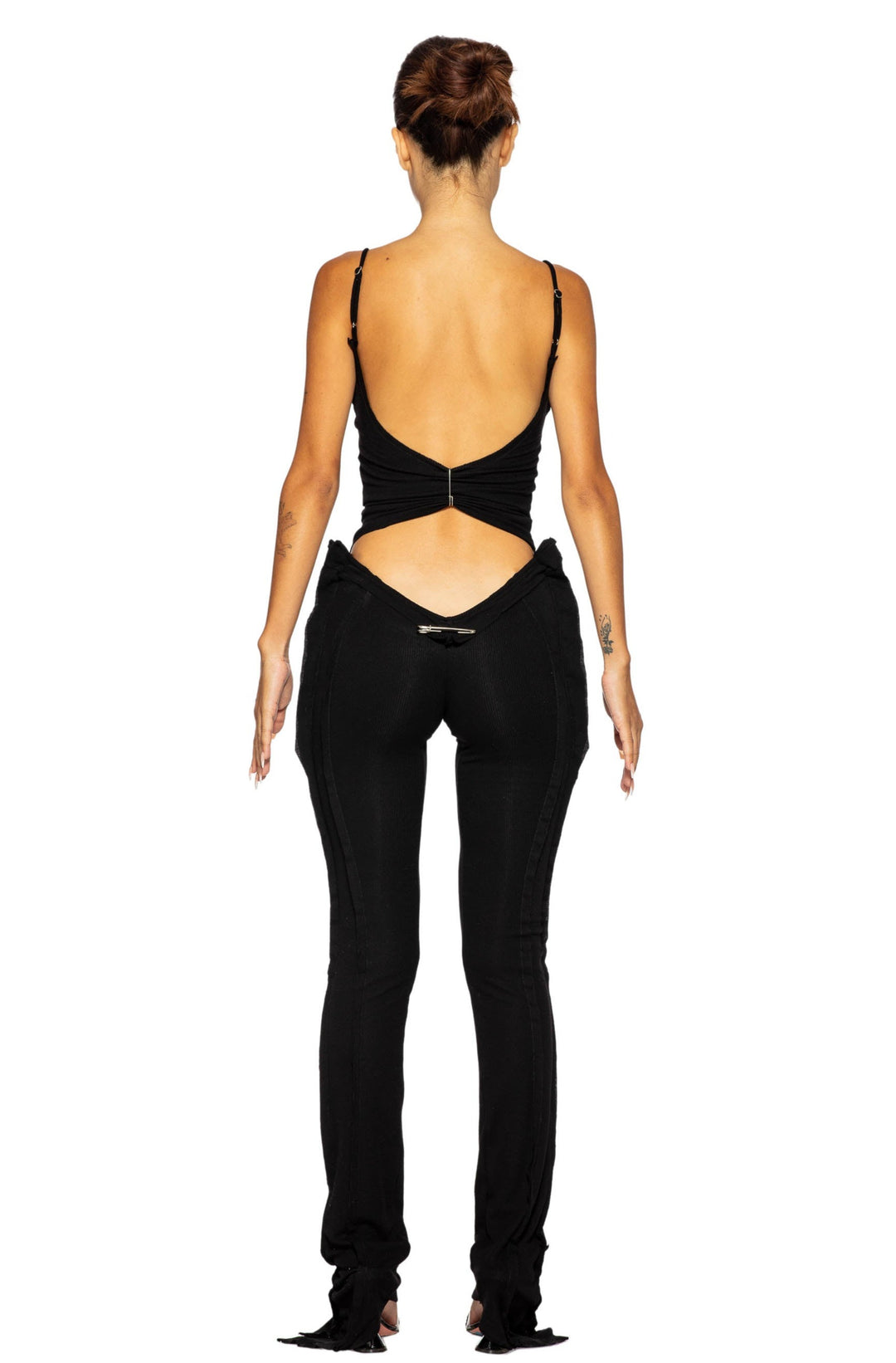 DOUBLE V OPEN SEAM PANTS IN BLACK RIB