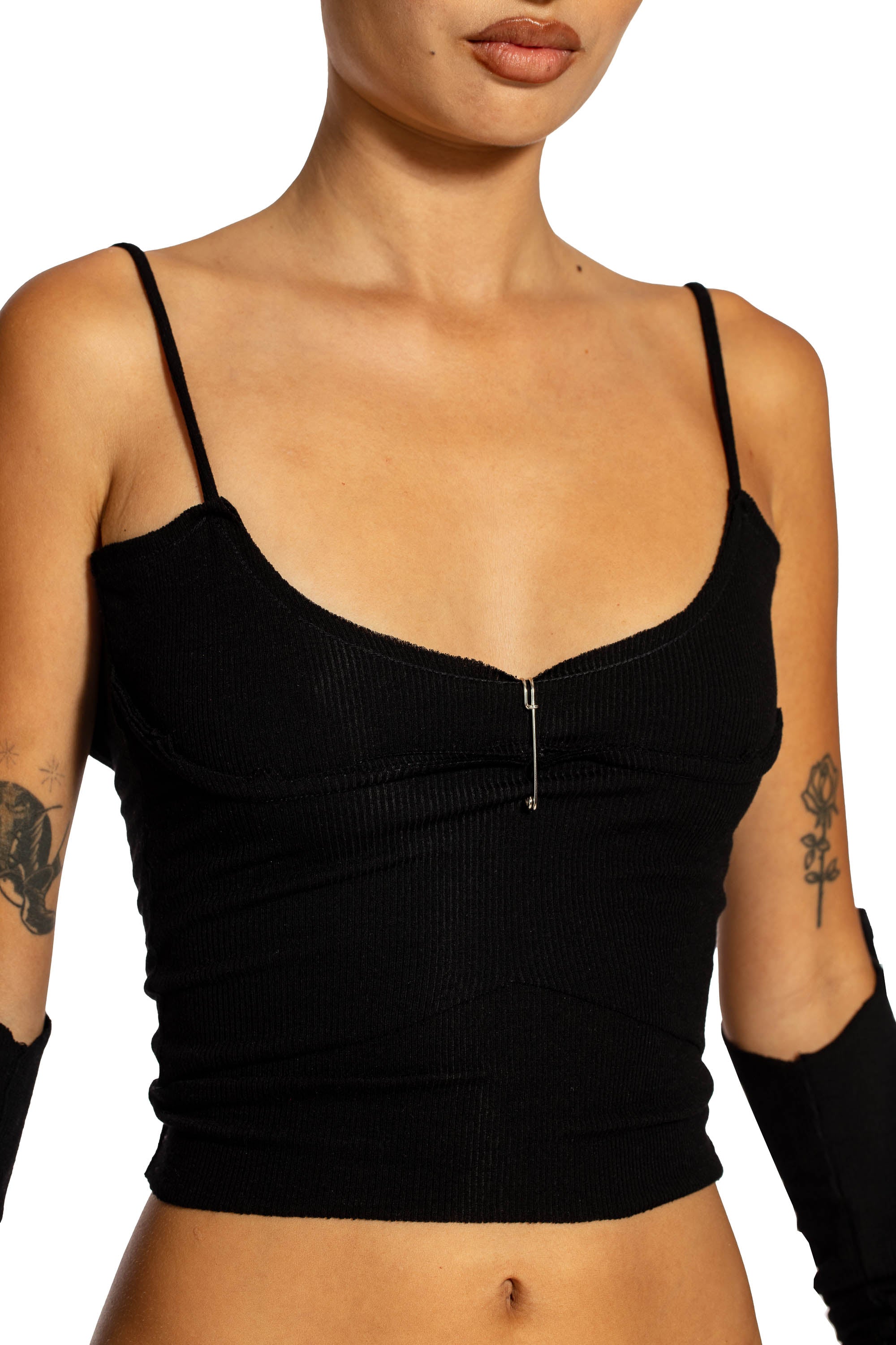 Sami Miro Vintage - Low Back Double Layer Tank in Black Rib