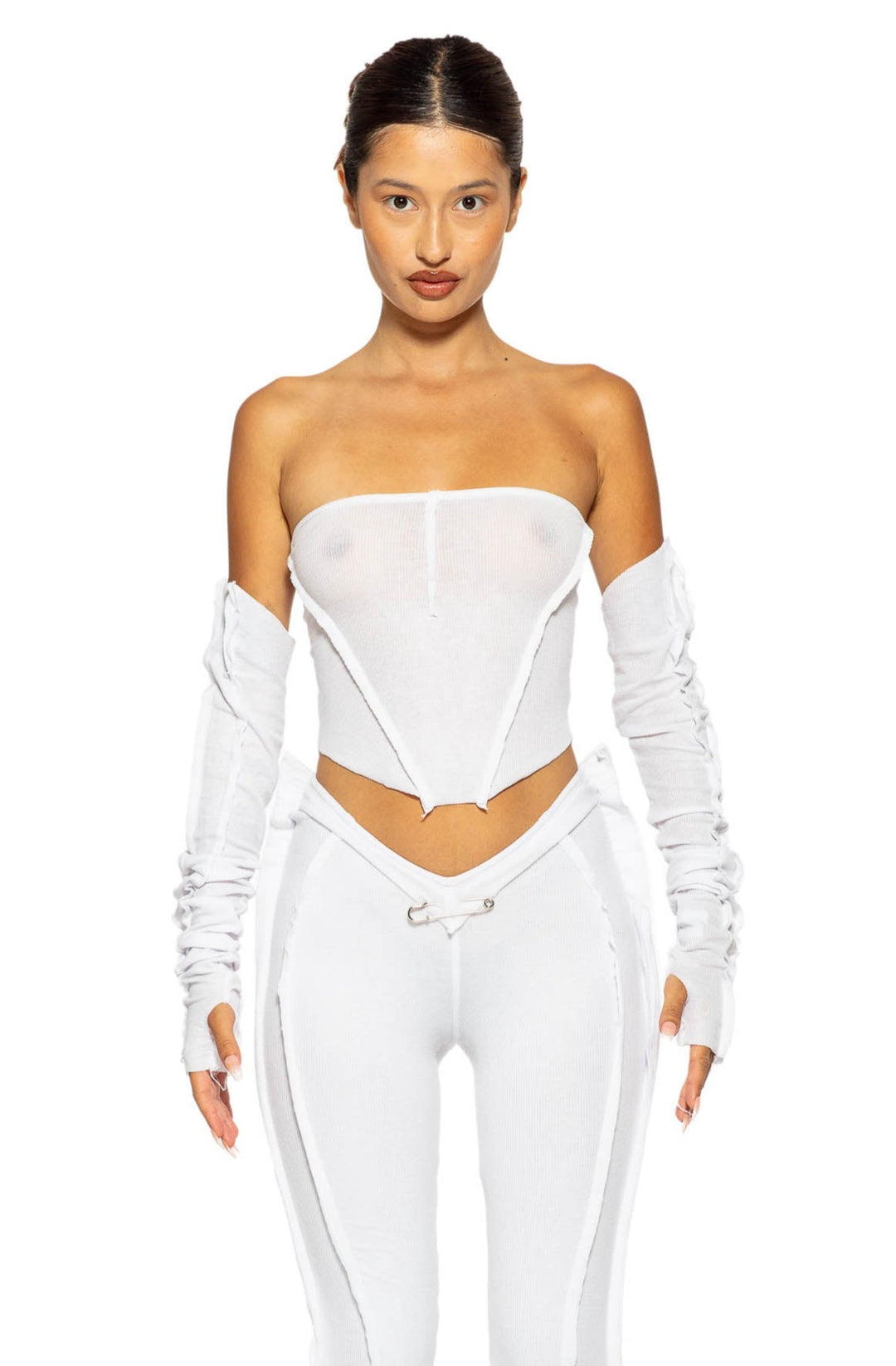 V CUT TUBE TOP IN WHITE RIB