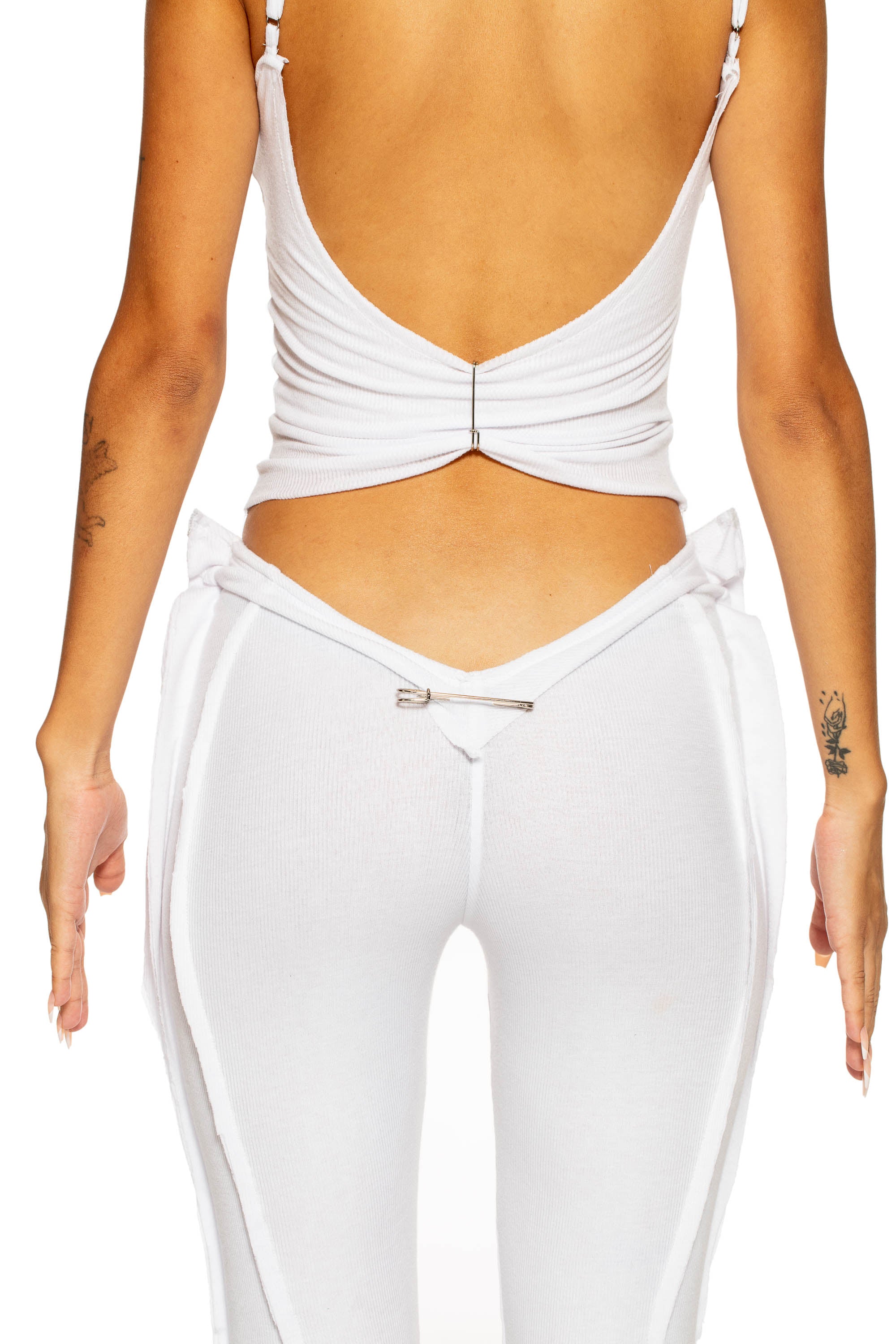 Sami Miro Vintage - Double V Open Seam Pants in White Rib